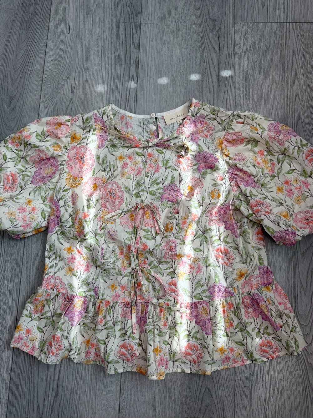 Floral Tie-Front Peplum Blouse - Pink Multi